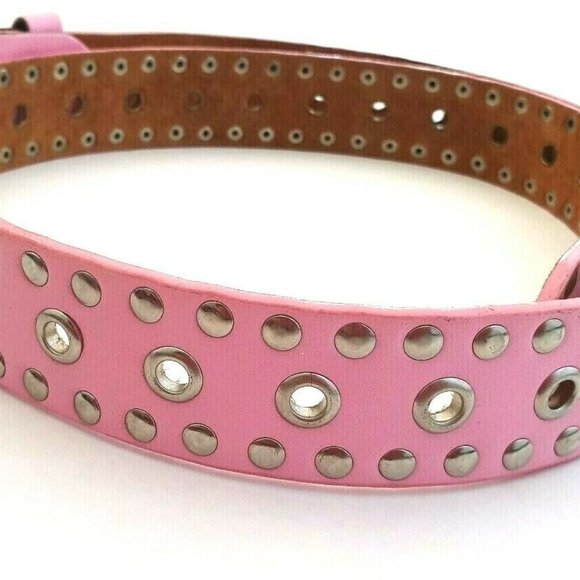 Genuine Bonded Leather Studded Belt Mall Goth Y2k Pink Metal Stud Punk Glam Rock - Picture 3 of 10